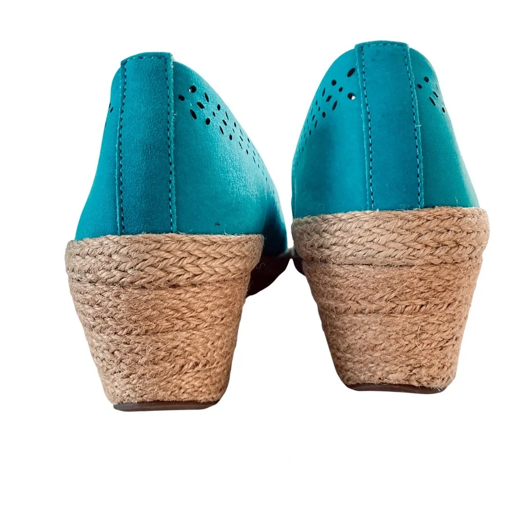 Walk With Me Coldwater Creek Shoes Wedge Espadrille Suede Slip On Jade (Size 11)